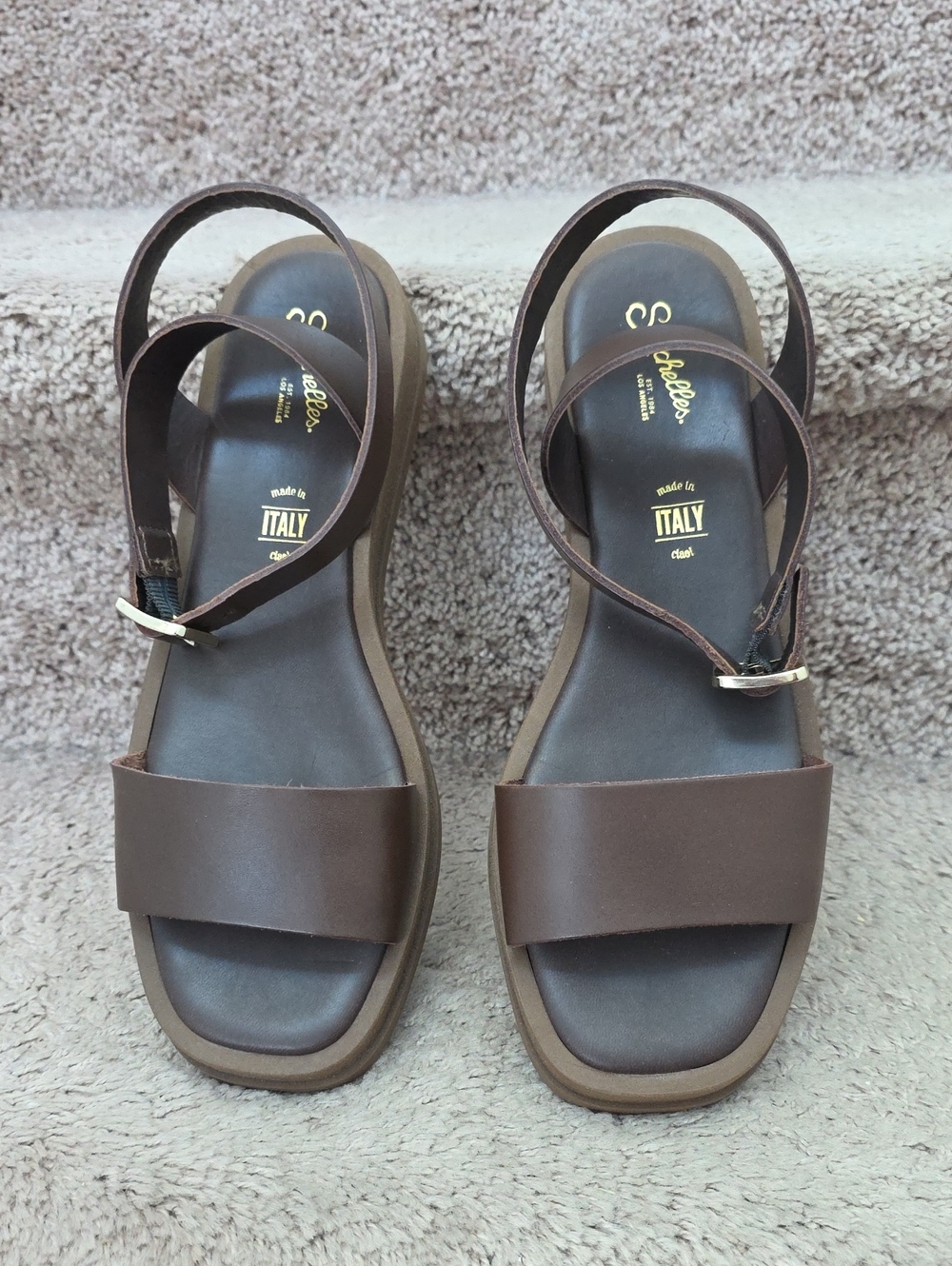 Seychelles Brown Leather Platform Ankle-Strap Sandals Size 9